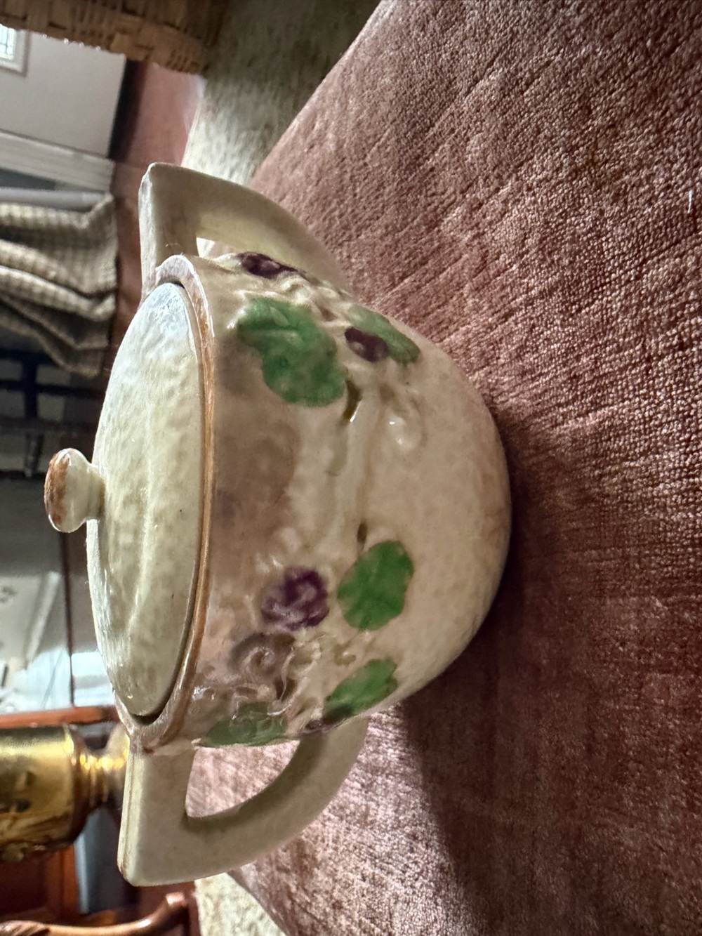 Vintage Hand-Painted Floral Ceramic Sugar Bowl with Lid Japan see condition pics